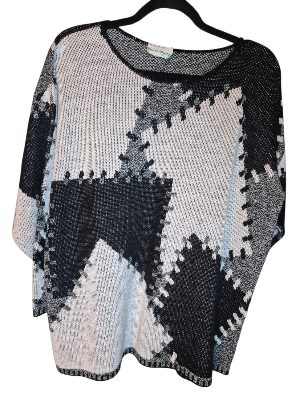 Willow Ridge Black & Gray Vintage Abstract Patchwork Crewneck Sweater - Picture 5 of 7